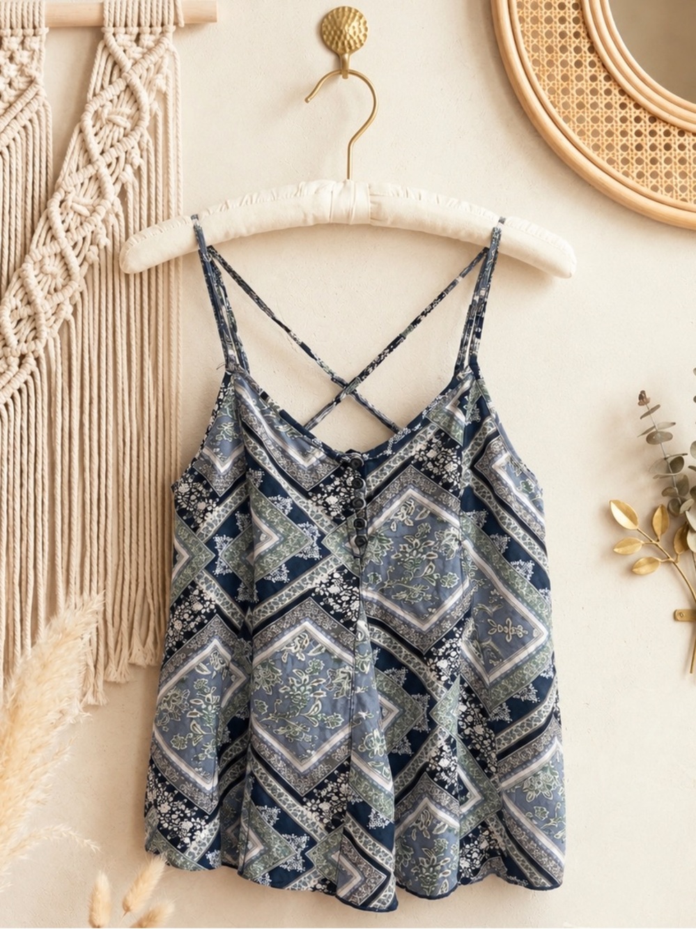 American Eagle Outfitters Heathered Gray & Navy Tank Top